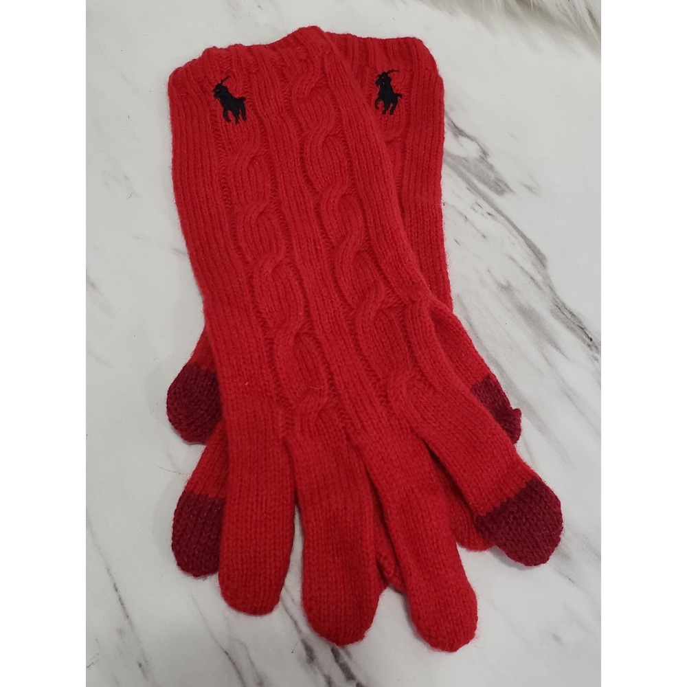 Ralph Lauren Women's Wool Cashmere Blend Gloves Red Cable Knit‎ Grandma Driving